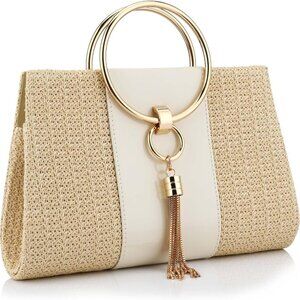 Vintage Chic Straw Evening Bag with Detachable Chain - Perfect for Any Occasion